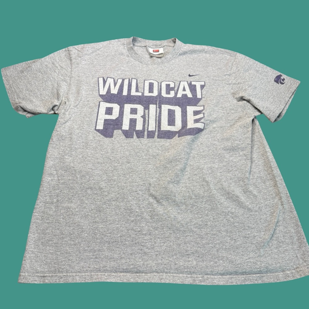 Nike Team Kansas State Wildcats T Shirt Large Wildcat Pride K State NCAA Gray